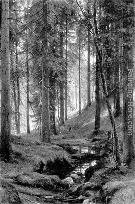 Stream by a Forest Slope painting - Ivan Shishkin Stream by a Forest Slope art painting